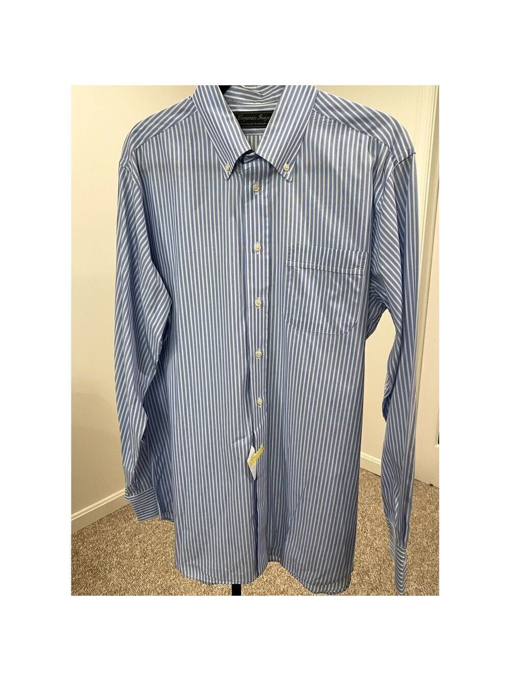 Tom Jones Corporate Image Blue/White Pinstriped Button Down Shirt - Approx. 2XL